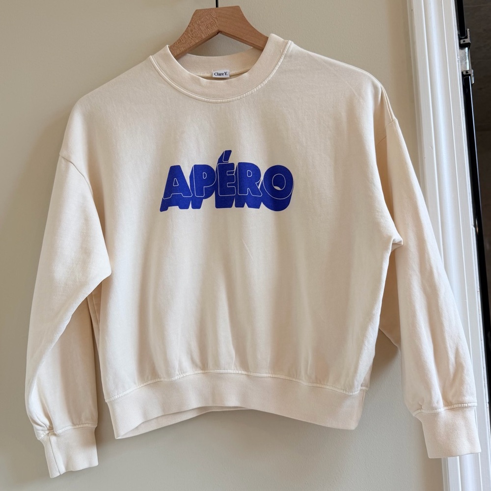 Clare V Apéro Graphic Crewneck Sweatshirt - Cream
